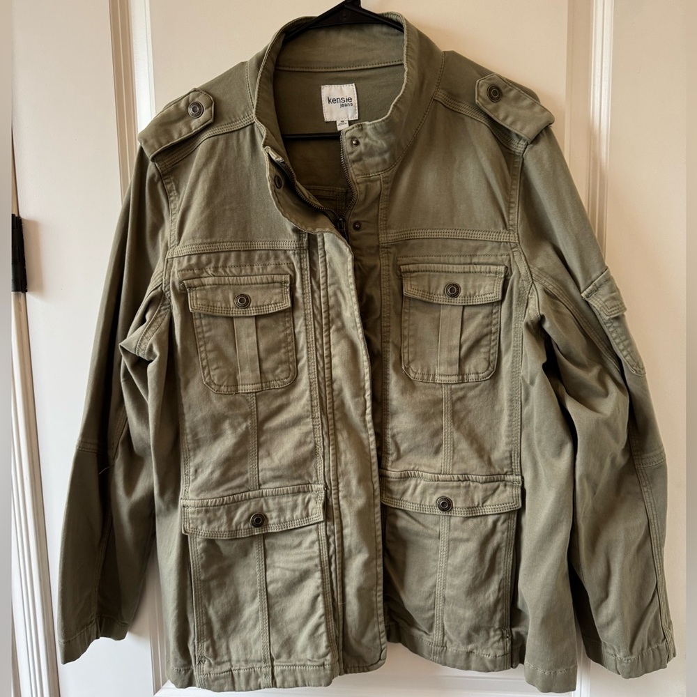 Kensie Olive  Green Field Utility Jacket with epaulets